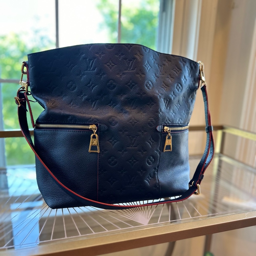 Louis Vuitton Authentic Leather Melie M. Emp. Marine Rouge Navy Blue & Red Bag - Picture 8 of 14